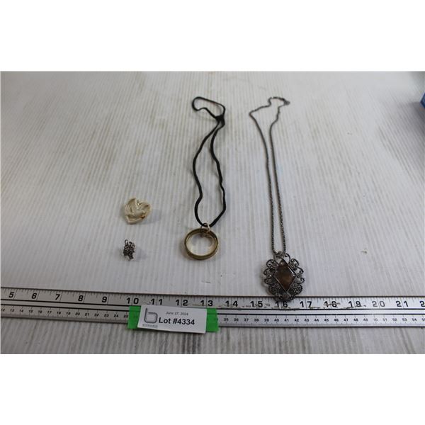 1980s Avon Flower Basket Lapel Pin, Vintage 1960s Lenox Dove Brooch, (2) Necklaces