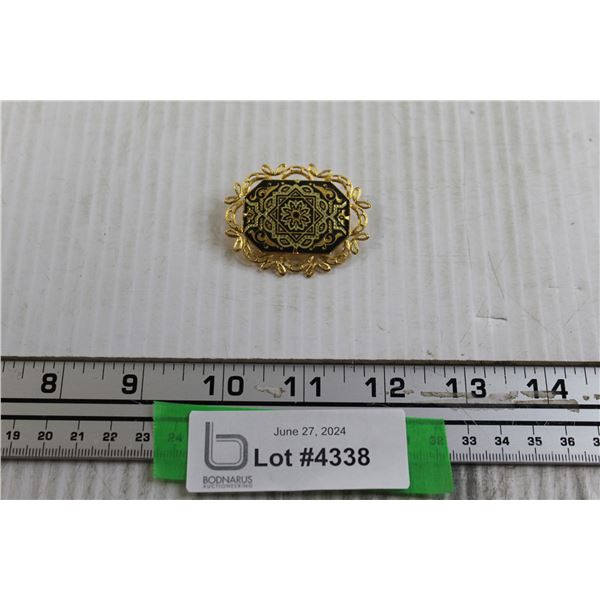 Vintage Damascene Style Brooch