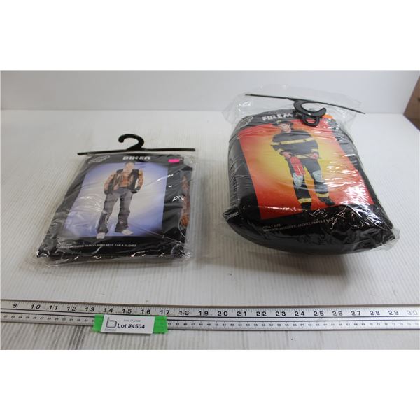 (2) Halloween Costumes - Fire Chief, Biker - All As Is