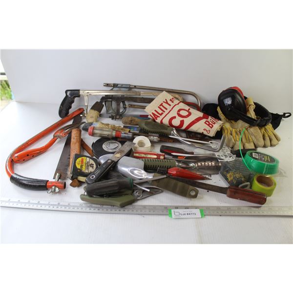 Gloves Ear Protection - (3) Hacksaws - Branch Saw - Misc. Hand Tools - Misc. Items