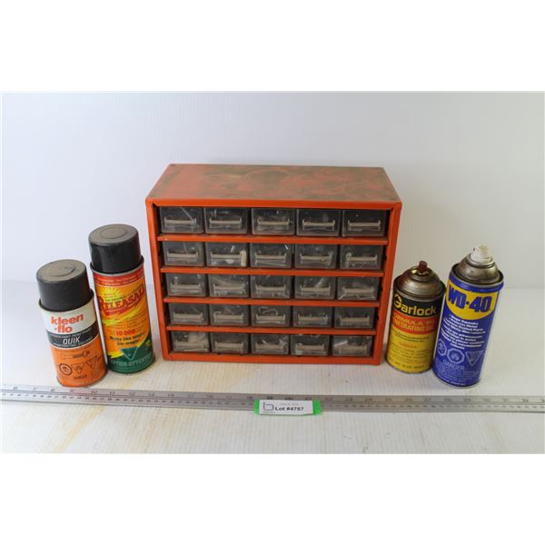 (4) Can of Penetrating Products - Metal Part Organizer w/Plastic Drawers Including Contents (nuts - 