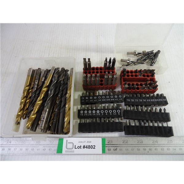 Container of Assorted Drill Bits,(8) Screwdriver Sets(some incomplete) and Small Container of Counte