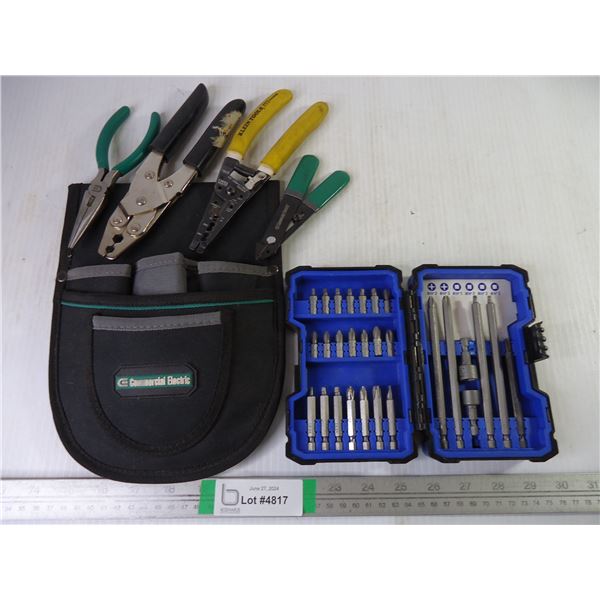 Mastercraft 27 pc. Screw bit Set and (3) Cable Strippers, Pliers in Case
