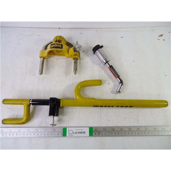 Wheel Lock Bar and Reese Trailer Tongue Lock Kit-Both Have Keys
