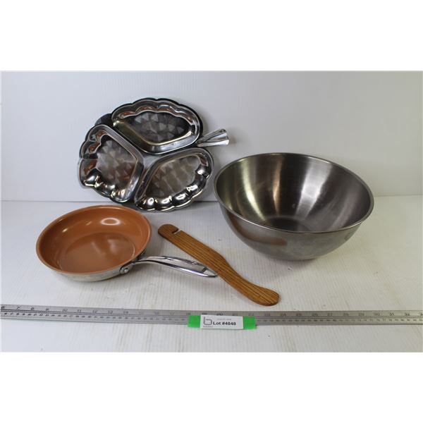 Stainless Steel Mixing Bowl - Non Stick Frying Pan - Divided Leaf Shaped Metal Dish
