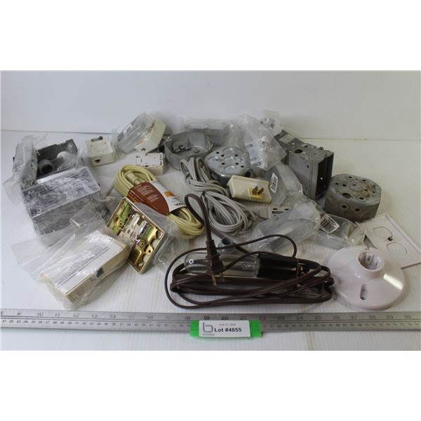 Assortment of Electrical Plug Boxes - Vintage Bed Light (Working) - (2) Extension Cords