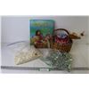 Image 1 : Book Stories of God - Basket w/Faux Flowers - Bag of Glass Beads - Bag of Rocks