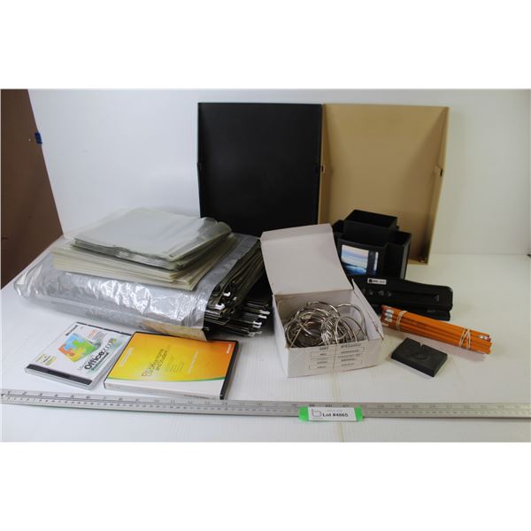 Bag of File Folders - 3 Hole Punch - Pen Holder - Single Binder Rings - Pencils - Desk File Trays - 