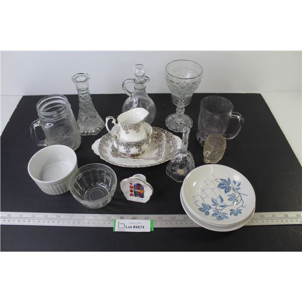 Assorted Kitchen Ware -Vase - Glasses - Plates - Glass Bell