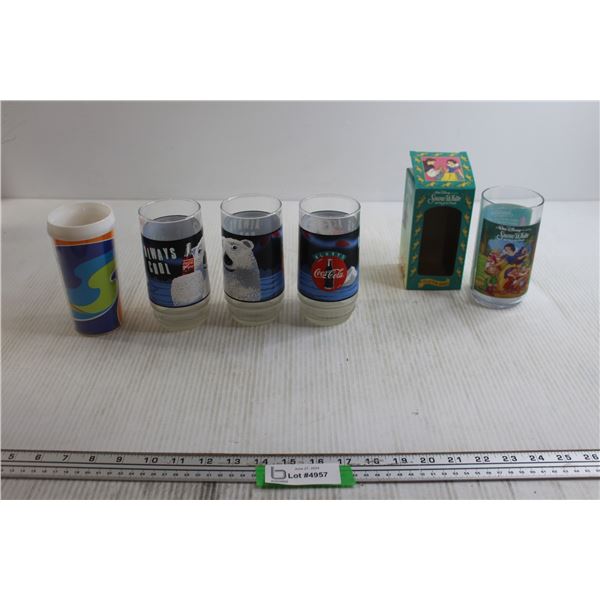 Burger King Snow White Disney Glass with Box, (3) Coca-Cola Glasses, Plastic Cup