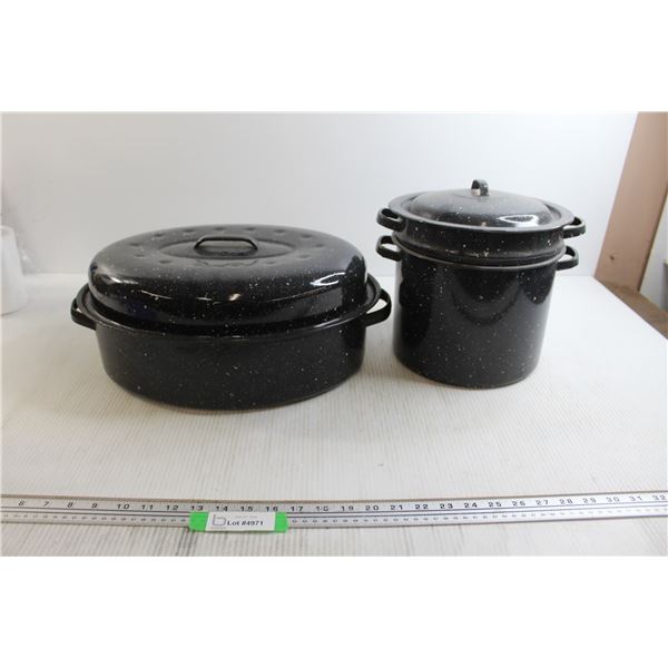 Roaster and Enamalware Pasta Pot