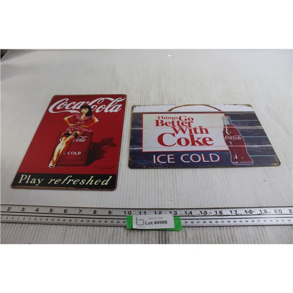 (2) Coca-Cola Signs - 8" x 12"
