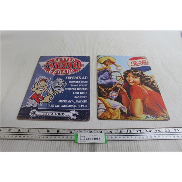 Busted Knuckle Garage and Pepsi Signs - 8" x 12"