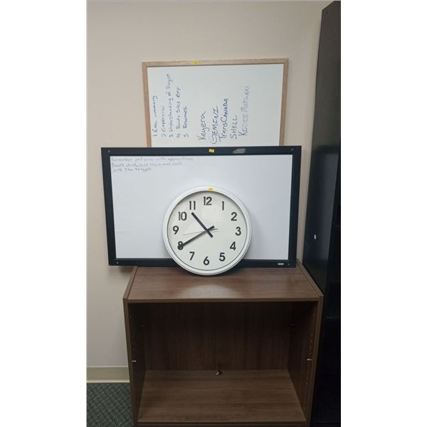 2 Small Whiteboards, Clock and Small Shelf 36Wx12Dx36H