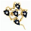 Vintage 18k Gold Dark Blue Enamel & 0.53 ctw Diamond Cup Flower Brooch Pin Penda