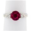 Vintage 18K White Gold Old Cut Red Stone Solitaire & 0.22 ctw Diamond 3 Stone Ri