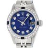 Rolex Ladies Quickset Stainless Steel Blue Diamond And Sapphire Datejust Wristwa