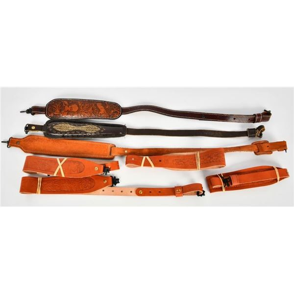 6 Brown Leather Tooled Slings