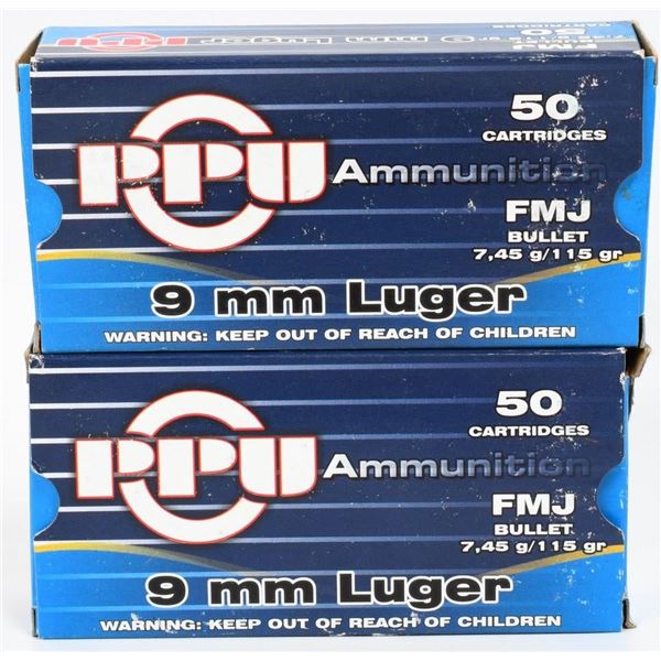 100 Rounds Of PPU 9mm Luger Ammunition