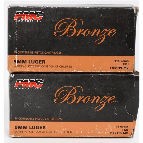 100 Rounds Of PMC Bronze 9mm Luger Ammo