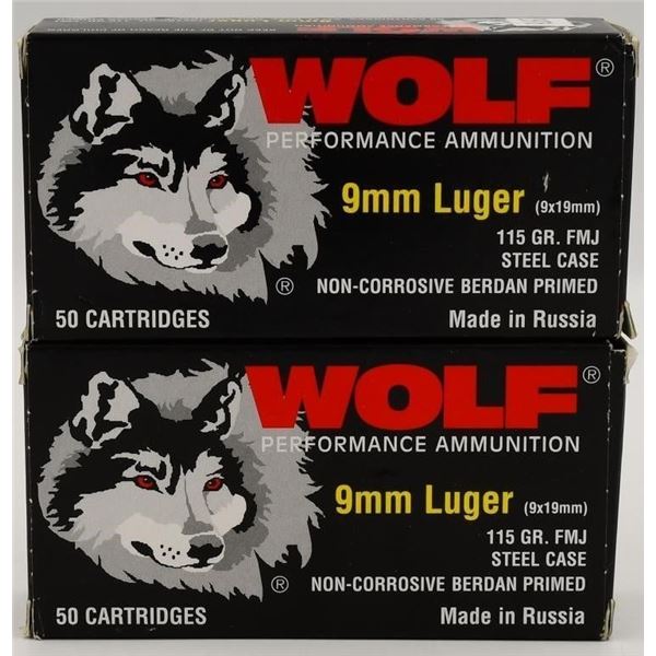 100 Rounds Of Wolf 9mm Luger Ammunition