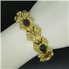 Image 9 : 14k Yellow Gold 6.81 ctw Multi Gemstone Ribbed Wide Leaf Chain Bracelet