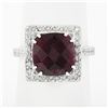 Image 3 : 14k White Gold 5.6 ctw GIA Cushion Rubellite Tourmaline Diamond Halo Cocktail Ri