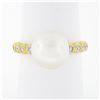 Image 1 : 18k Yellow Gold 10.50mm Cultured Pearl Solitaire Round Bezel Diamond Beaded Ring
