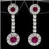 Image 5 : Fancy 18K White Gold 1.38 ctw Round Ruby w/ Diamond Halo Post Drop Dangle Earrin