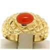 Image 1 : 14k Yellow Gold NICE Oval Cabochon Bezel Set Coral Domed Quilted Texture Ring