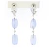 Image 2 : Antonini 18K White Gold Chalcedony Bead Round Diamond Long Drop Dangle Earrings