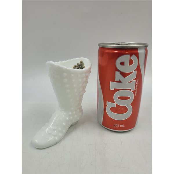 Vintage Fenton Milk Glass Hobnail Lace Up Boot