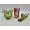 Image 1 : Vintage Fenton Hobnail Colonial Green Ruffled Vase and Shoe
