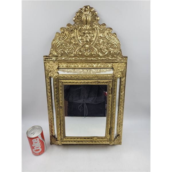 Vintage Embossed Brass Mirror Cabinet with Brushes