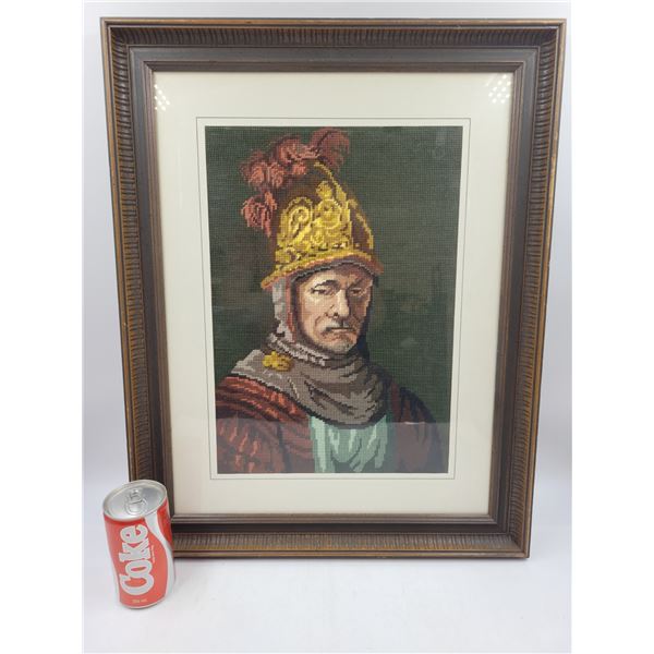 Vintage Rembrandt Man with Golden Helmet Needlepoint Picture