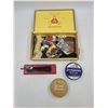 Image 2 : Vintage Cast Cutter, Cigarette Tins, and Cigar Box w/ Small Collectibles