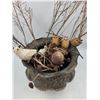 Image 2 : Large Metal Pot w/ Twig and Cone Decor