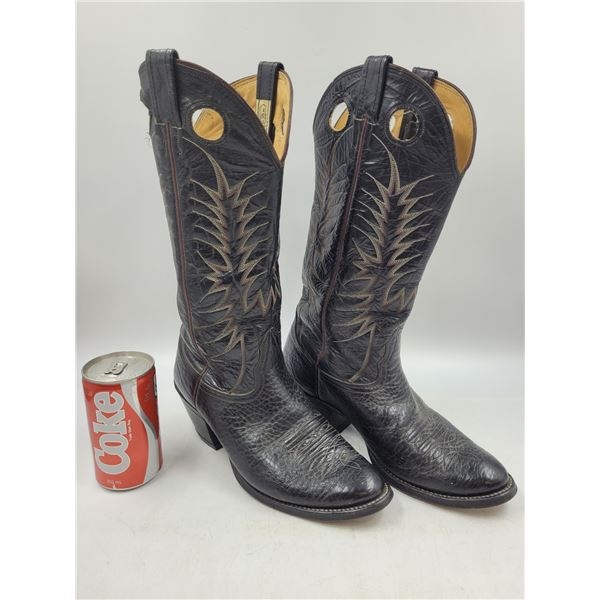 Vintage Nocona Black Leather Cowboy Boots