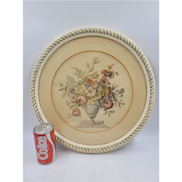 Vintage Round Framed Floral Picture