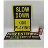 Image 1 : Plastic Slow Down and Tin Seedy Signs