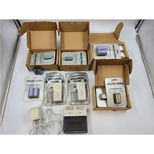 Lot of Millennium Rechargeable Batteries and Chargers