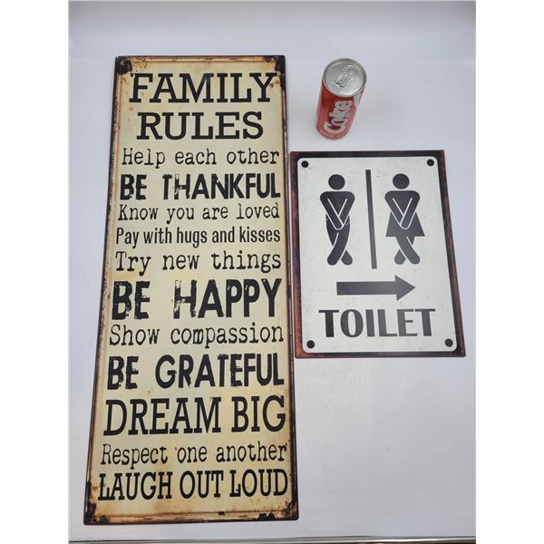 Family Rules and Toilet Tin Signs