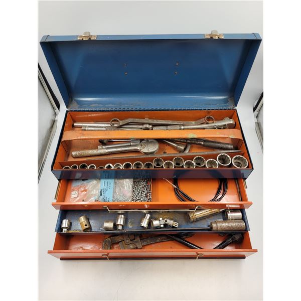 4 Tier Metal Tool Box with Assorted Tools and Sockets
