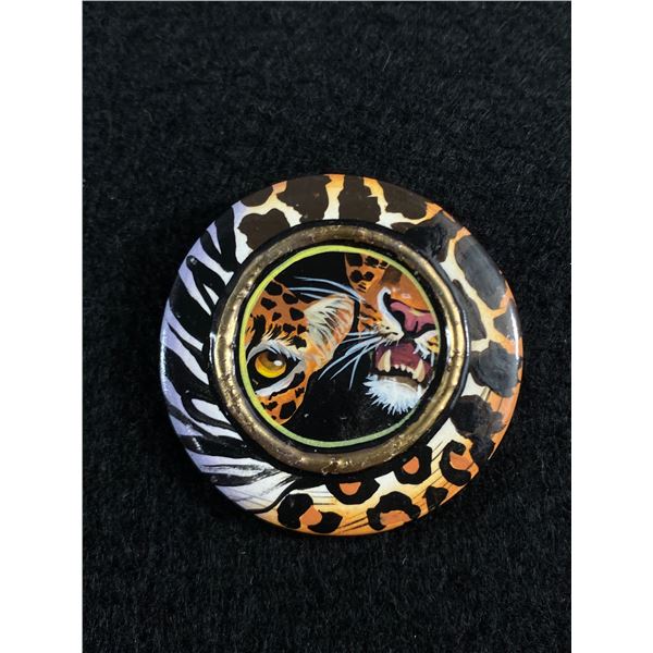 Designer Signed Hand Painted Leopard Brooch