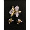Image 1 : Circa 1940s Lilac Enamel Flower Brooch Earrings