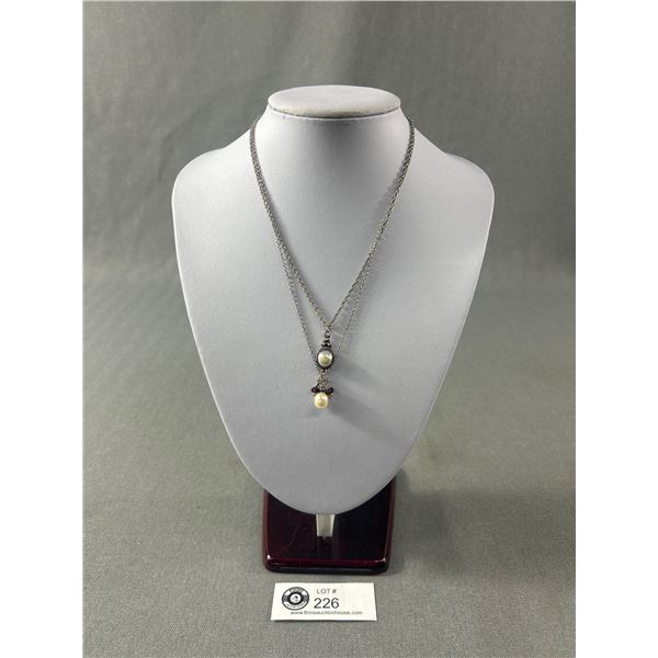 925 Sterling Silver w/ Genuine Pearls Necklace