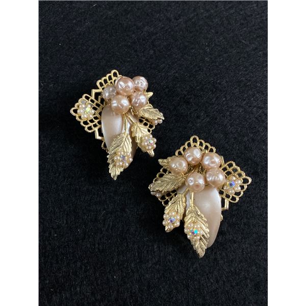 Large Pair of Funky 50s Faux Pearl and Rhinestone Earrings