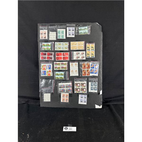 Vintage Canadian Stamp Collection In Sets Of 4 On Backboard