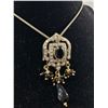 Image 2 : Vintage Black Glass and Rhinestones Pendant w/ Chain Necklace