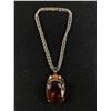 Image 1 : Vintage Huge Amber Color Glass Pendant w/ Chain Necklace
